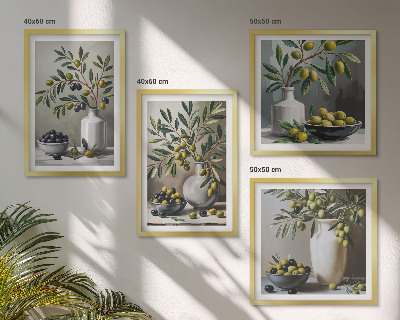 Composição de quadros Azeitonas em cinza cerâmico