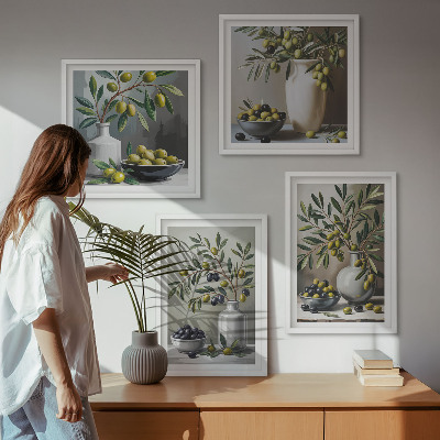 Composição de quadros Azeitonas em cinza cerâmico
