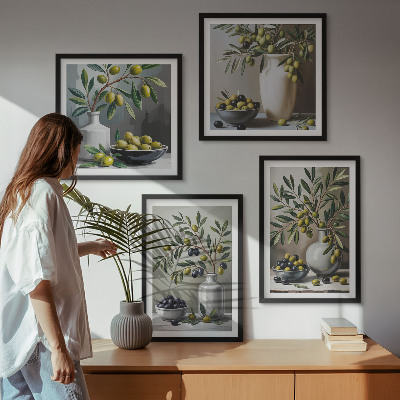 Composição de quadros Azeitonas em cinza cerâmico