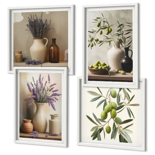 Conjunto de 4 quadros com moldura com estampas de flores em vasos