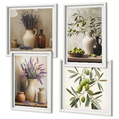 Conjunto de 4 quadros com moldura Decorações com flores em vasos