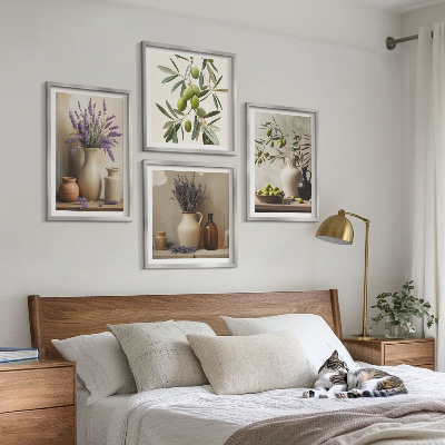 Conjunto de 4 quadros com moldura Decorações com flores em vasos