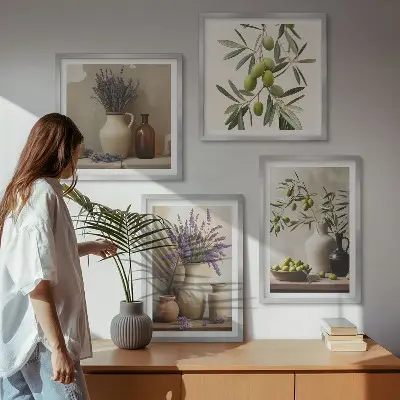 Conjunto de 4 quadros com moldura com estampas de flores em vasos