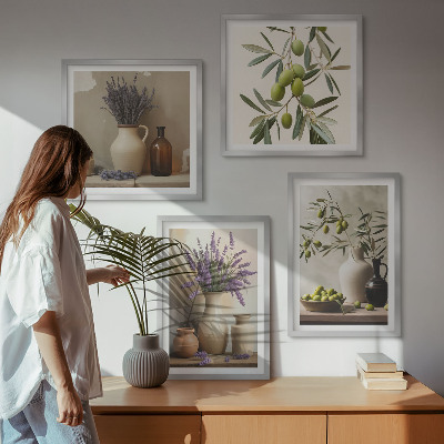 Conjunto de 4 quadros com moldura Decorações com flores em vasos