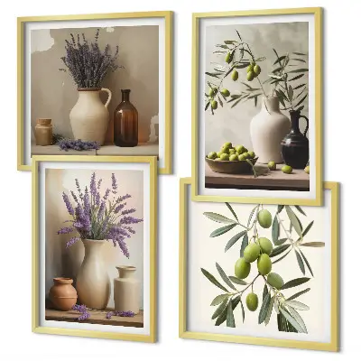Conjunto de 4 quadros com moldura com estampas de flores em vasos