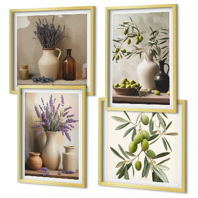 Conjunto de 4 quadros com moldura Decorações com flores em vasos