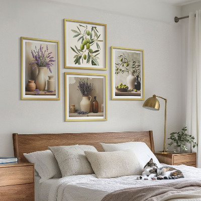 Conjunto de 4 quadros com moldura Decorações com flores em vasos