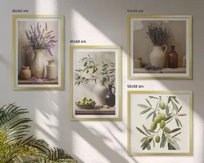 Conjunto de 4 quadros com moldura com estampas de flores em vasos