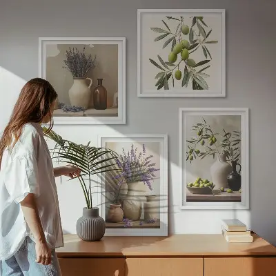 Conjunto de 4 quadros com moldura com estampas de flores em vasos