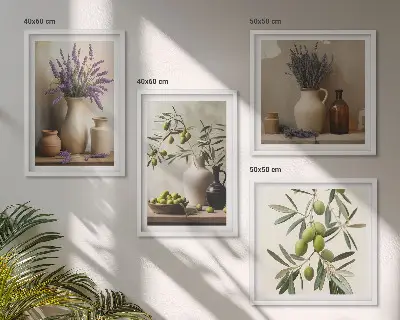 Conjunto de 4 quadros com moldura com estampas de flores em vasos