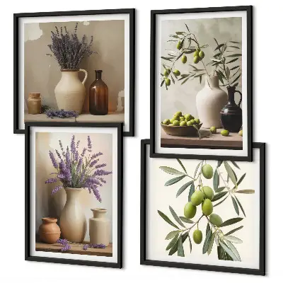 Conjunto de 4 quadros com moldura com estampas de flores em vasos