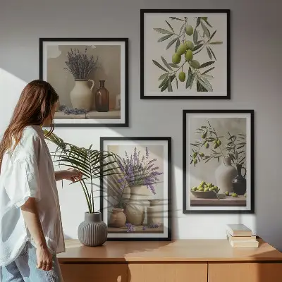 Conjunto de 4 quadros com moldura com estampas de flores em vasos