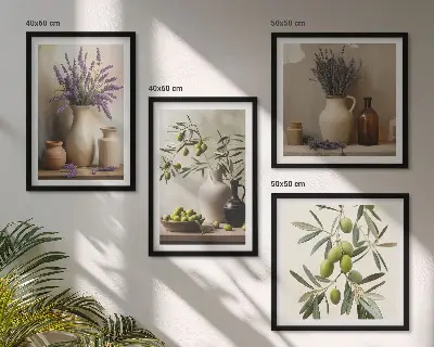 Conjunto de 4 quadros com moldura com estampas de flores em vasos