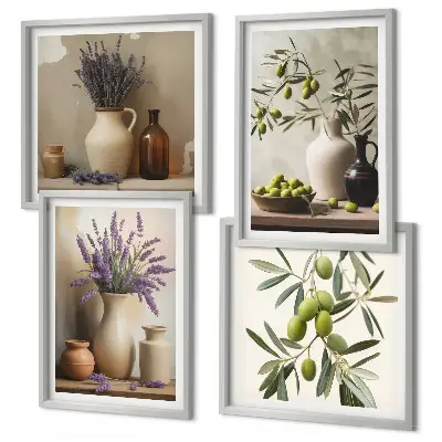 Conjunto de 4 quadros com moldura com estampas de flores em vasos