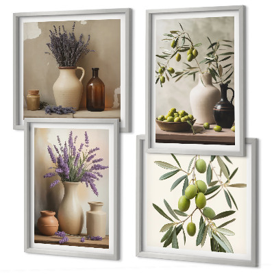 Conjunto de 4 quadros com moldura Decorações com flores em vasos