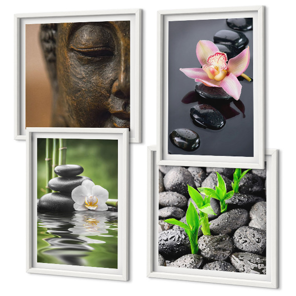 Políptico com moldura Composição Zen Tranquila de Buda com Flores
