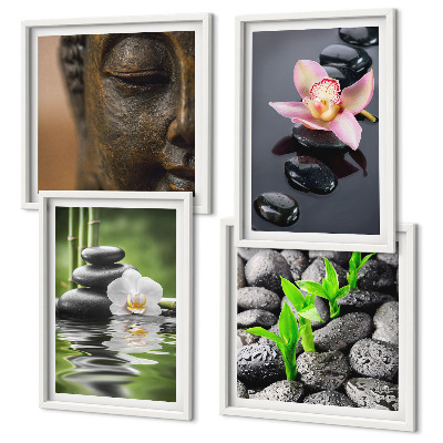 Políptico com moldura Composição Zen Tranquila de Buda com Flores
