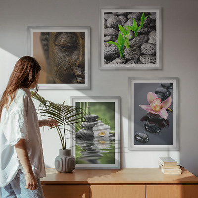 Políptico com moldura Composição Zen Tranquila de Buda com Flores