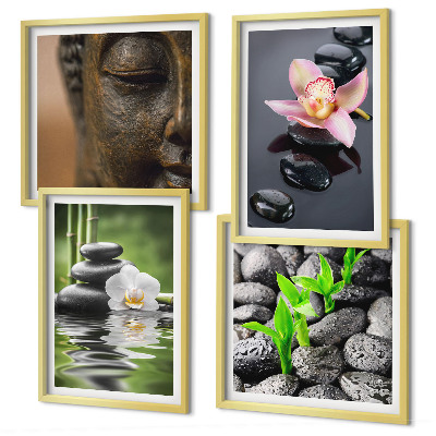 Políptico com moldura Composição Zen Tranquila de Buda com Flores