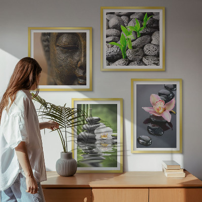 Políptico com moldura Composição Zen Tranquila de Buda com Flores