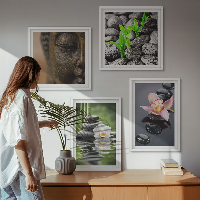 Políptico com moldura Composição Zen Tranquila de Buda com Flores
