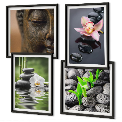 Políptico com moldura Composição Zen Tranquila de Buda com Flores