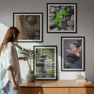 Políptico com moldura Composição Zen Tranquila de Buda com Flores