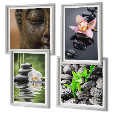 Políptico com moldura Composição Zen Tranquila de Buda com Flores