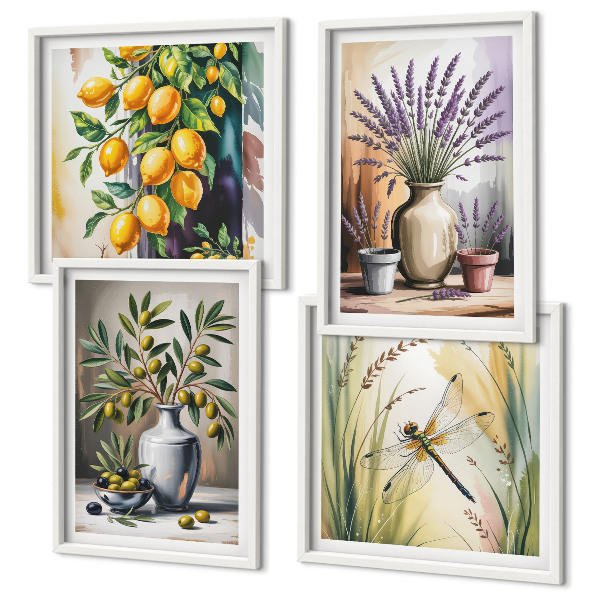 Conjunto de 4 quadros com moldura Flores de oliveira em vasos, natureza