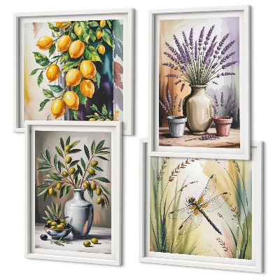 Conjunto de 4 quadros com moldura Flores de oliveira em vasos, natureza