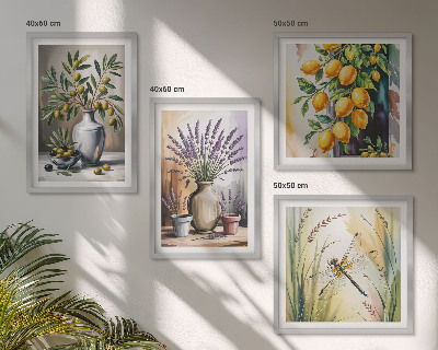 Conjunto de 4 quadros com moldura Flores de oliveira em vasos, natureza