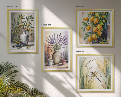 Conjunto de 4 quadros com moldura Flores de oliveira em vasos, natureza