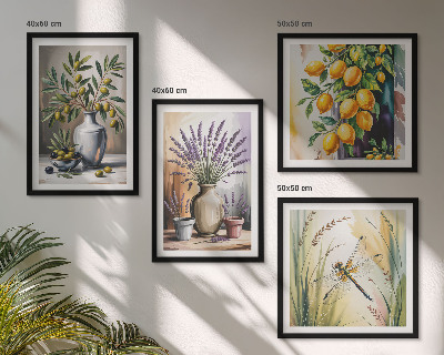Conjunto de 4 quadros com moldura Flores de oliveira em vasos, natureza