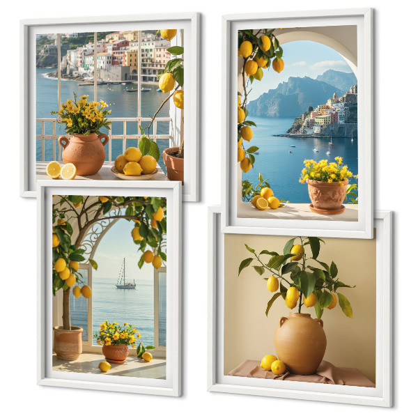 Conjunto de 4 quadros com moldura flores de limão da cidade litorânea
