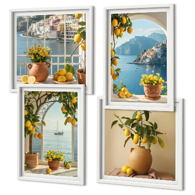 Conjunto de 4 quadros com moldura flores de limão da cidade litorânea