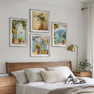 Conjunto de 4 quadros com moldura flores de limão da cidade litorânea