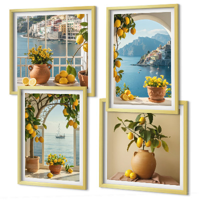 Conjunto de 4 quadros com moldura flores de limão da cidade litorânea