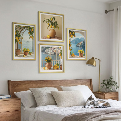 Conjunto de 4 quadros com moldura flores de limão da cidade litorânea