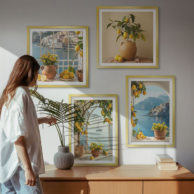 Conjunto de 4 quadros com moldura flores de limão da cidade litorânea