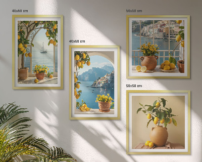Conjunto de 4 quadros com moldura flores de limão da cidade litorânea