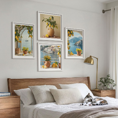 Conjunto de 4 quadros com moldura flores de limão da cidade litorânea