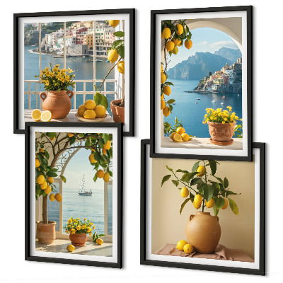 Conjunto de 4 quadros com moldura flores de limão da cidade litorânea