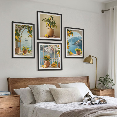 Conjunto de 4 quadros com moldura flores de limão da cidade litorânea