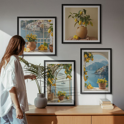Conjunto de 4 quadros com moldura flores de limão da cidade litorânea