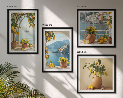 Conjunto de 4 quadros com moldura flores de limão da cidade litorânea