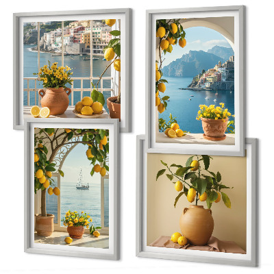 Conjunto de 4 quadros com moldura flores de limão da cidade litorânea