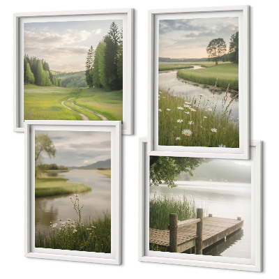 Composição de quadros Paisagens de verão, prado à beira do rio