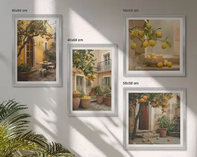 Jardim de citrinos ao sol políptico com moldura