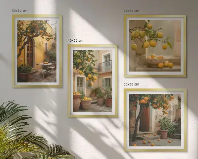Jardim de citrinos ao sol políptico com moldura