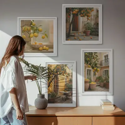 Jardim de citrinos ao sol políptico com moldura